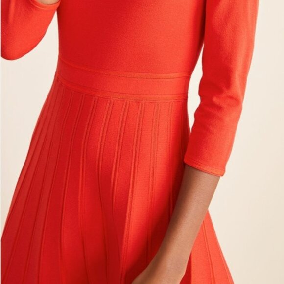 Ann Taylor Red Pleated Skirt A-Line Dress 3/4 Sleeves in Red Size XL - Picture 3 of 11